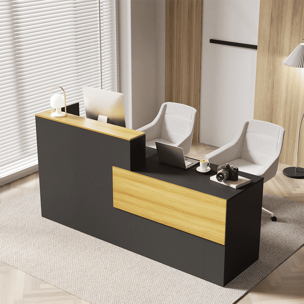QUNTTINA Reception Desk with Counter, Modern Front Desk Reception Room Table, 85.8 inch Retail Counter for Lobby, Beauty Salon, Home Office Desk, Black