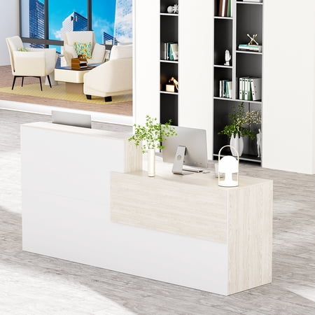 QUNTTINA Reception Desk with Counter, Modern Front Desk Reception Room Table, 85.8 inch Retail Counter for Lobby, Beauty Salon, Home Office Desk, White