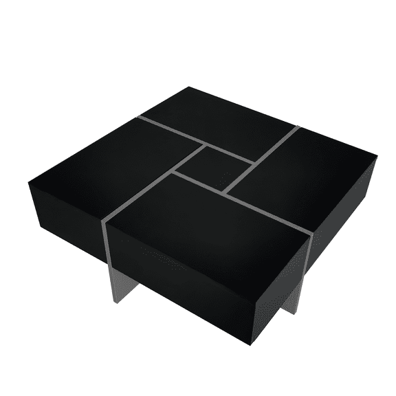 QUNTTINA Square Extendable Coffee Table with Hidden Storage, UV High Gloss Black Cocktail Table for Living Room