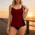 thumbnail image 1 of QUNYINEY 2 Piece Tankini Swimsuits for Women Tummy Control Spaghetti Straps Color Block High Waisted Bathing Suits Modest V Neck Women Swimsuit Sets, 1 of 7