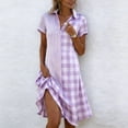 thumbnail image 1 of QUNYINEY A Line Summer Dresses for Women Short Sleeve Midi Plaid Shirt Dress Collared Flowy Loose Fit Vacation Dresses, 1 of 5