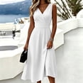 thumbnail image 1 of QUNYINEY A Line Summer Womens Dresses Sleeveless Casual White Long Sundress V Neck Vacation Loose Fit Dresses, 1 of 6
