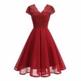 thumbnail image 1 of QUNYINEY A Line Wedding Guest Dresses for Women Lace Short Sleeve Formal Red Long Dresses Prom V-Neck Evening Gown Loose Fit Dresses, 1 of 4