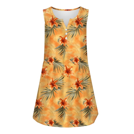 QUNYINEY Beach Womens Sundresses Hawaiian Sleeveless Mini Dresses V-Neck Loose Fit Tropical Vacation Tank Dress