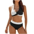 thumbnail image 1 of QUNYINEY Bikini Sets for Women Sexy Colorblock High Waisted Triangle 2 Piece Swimsuits Twist Front Tummy Control Halter Swimsuit Sets, 1 of 4