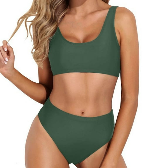QUNYINEY Bikinis Swim Suits for Women 2025 Solid Standard Straps Square Neck Bathing Suit High Waisted Two Piece Swimsuit Sets