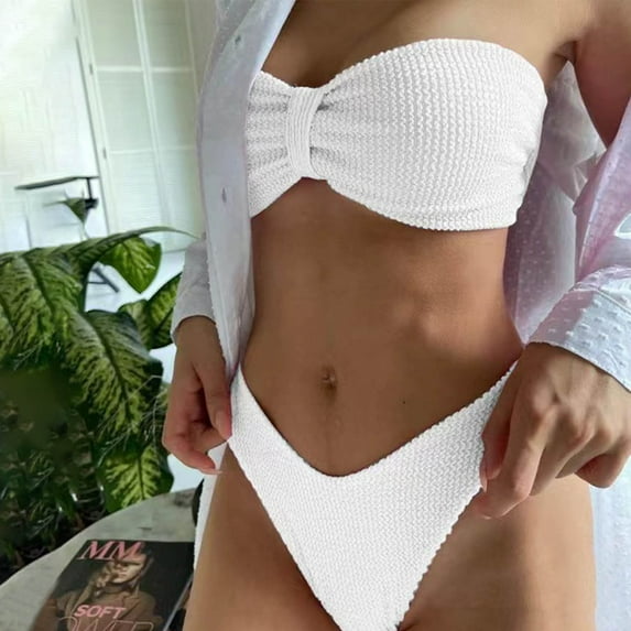 QUNYINEY Bikinis Womens Swimsuits Solid Strapless Bathing Suit Triangle Two Piece Swimsuit Sets