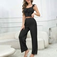 thumbnail image 1 of QUNYINEY Black Comfy Pajamas for Women Set Sleeveless Lace 2 Piece with Bow Tank Tops And Pants Ruffle Square Neck Womens Loungewear, 1 of 7