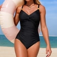 thumbnail image 1 of QUNYINEY Black One Piece Swimsuits for Women Tummy Control Spaghetti Straps Slimming Bathing Suits V Neck Ruched Women Swimwear, 1 of 5