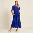 thumbnail image 1 of QUNYINEY Blue Summer Casual Dresses for Women Flowy Short Sleeve Long A Line Dress Loose Fit with Pockets Crew Neck Dresses S-2XL, 1 of 9