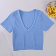 thumbnail image 1 of QUNYINEY Blue Womens Tee Shirts Crop Ribbed Short Sleeve Summer Shirt Loose Fit Yoga Casual V Neck Tops, 1 of 6
