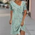 thumbnail image 1 of QUNYINEY Boho Women's Dresses Short Sleeve Casual A-Line Dress V Neck Button Mini Sundress, 1 of 5