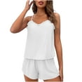 thumbnail image 1 of QUNYINEY Cami Womens Loungewear Set Ruffle Sleeveless Crew Neck Solid Sleepwear Soft Loose Fit Shorts 2 Piece Outfits for Women, 1 of 10
