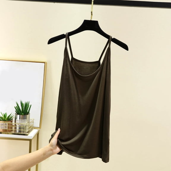QUNYINEY Camisole Tank Top for Women Casual Crew Neck Solid Sleeveless Tops Vacation Loose Summer Tank Tops