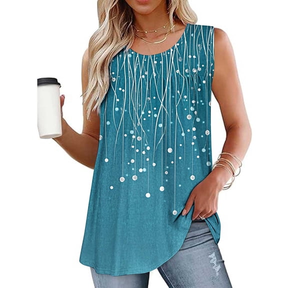 QUNYINEY Camisole Tank Tops for Women 2025 Sleeveless Crew Neck Boho Casual Tops Loose Summer Pleated Tank Tops
