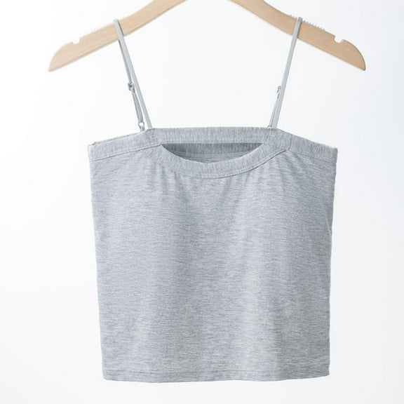 QUNYINEY Camisole Tank Tops for Women Casual Solid Sleeveless Crew Neck Tops Loose Crop Padded Tank Tops