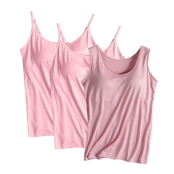 QUNYINEY Camisole Womens Tank Top Crewneck Casual Sleeveless Solid Undershirts Loose Built In Pads 3pc Tank Tops