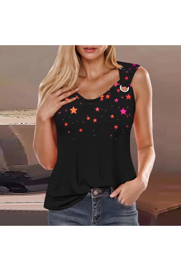 Camisole Womens Tank Tops Casual Star V Neck Sleeveless Tops Loose Summer Vacation Tank Tops