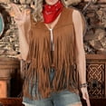 thumbnail image 1 of QUNYINEY Cardigan Vests for Women 2025 Trendy Yellow Cowboy Faux Suede Gilet Sleeveless Fringe V Neck Loose Fit Jacket for Women, 1 of 6