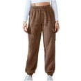 thumbnail image 1 of QUNYINEY Cargo Pants for Women Jogger Fleece High Waisted Brown Trousers Loose with Pockets Brown Elastic Waist Pants, 1 of 6