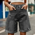thumbnail image 1 of QUNYINEY Casual Denim Shorts Women Cutoff Comfort Waist Solid Ripped with Pockets Slim Shorts, 1 of 8