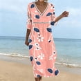 thumbnail image 1 of QUNYINEY Casual Dresses for Women 2026 3/4 Sleeve Floral Beach Midi A Line Dress Casual V Neck Loose Fit Dresses, 1 of 6