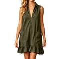 thumbnail image 1 of QUNYINEY Casual Dresses for Women Summer A Line Sleeveless Mini Sundress Collared Solid Ruffle with Pockets Loose Fit Dresses, 1 of 7
