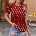 thumbnail image 1 of QUNYINEY Casual Shirts for Women Polka Dot Crew Neck Puff Short Sleeve Tops Pullover Going Out Loose Shirts, 1 of 5