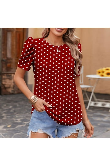 Polka Dot Puff Sleeve Tops for Women Fashionable Blouses and Shirts