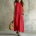 thumbnail image 1 of QUNYINEY Casual Summer Dresses for Women 2026 Long Sleeveless Red A Line Sundress Loose Fit with Pockets Crew Neck Dresses, 1 of 6