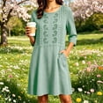 thumbnail image 1 of QUNYINEY Casual Summer Dresses for Women Plus Size Midi 3/4 Sleeve A Line Dress Embroidered with Pockets Solid Crew Neck Loose Fit Dresses, 1 of 6