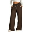 thumbnail image 1 of QUNYINEY Casual Sweatpants Women Wide Leg Workout High Waisted Brown Athletic Pant Relaxed Fit with Pockets Drawstring Brown Elastic Waist Sweatpants, 1 of 4