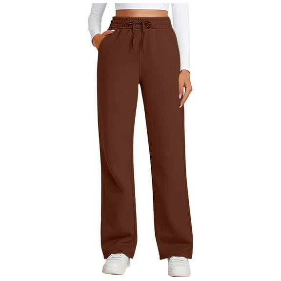 QUNYINEY Casual Sweatpants for Women Workout Running Straight Leg Brown Athletic Pant Brown Relaxed Fit Drawstring with Pockets Elastic Waist Sweatpants