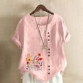 thumbnail image 1 of QUNYINEY Casual T-Shirts for Women Crew Neck Short Sleeve Floral Tops Cotton Linen Button Loose Pullover Women's Tops, 1 of 5