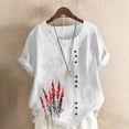 thumbnail image 1 of QUNYINEY Casual Tops for Women Floral Crew Neck Short Sleeve Shirts Button Linen Pullover Loose Tops, 1 of 4
