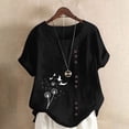 thumbnail image 1 of QUNYINEY Casual Women Shirts Crew Neck Pullover Dandelion Short Sleeve Tops Button Loose Linen Womens Summer Tops, 1 of 4