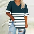 thumbnail image 1 of QUNYINEY Casual Women's Shirts Striped Short Sleeve V Neck Tops Summer Loose Plus Size Pullover Tops for Women, 1 of 5