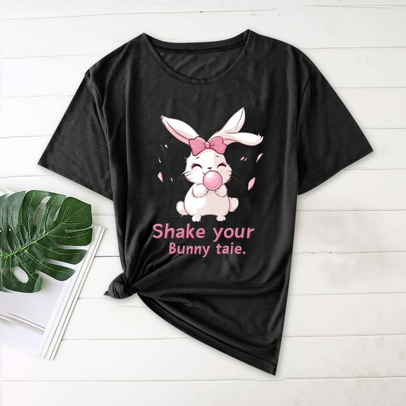 QUNYINEY Casual Women's T-Shirts Short Sleeve Pullover Easter Crew Neck Tops Loose Womens Summer Tops