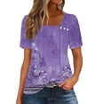 thumbnail image 1 of QUNYINEY Casual Women's T-Shirts Short Sleeve V Neck Floral Tops Button Summer Loose Pullover Women Tops, 1 of 4