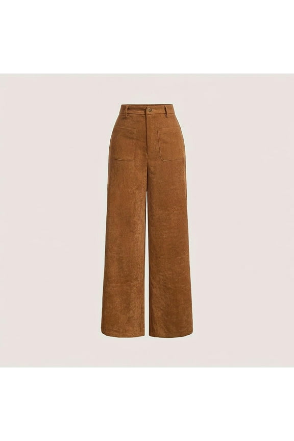 Casual Womens Pants Corduroy Wide Leg Vintage Trousers Loose with Pockets Women Chinos Pants