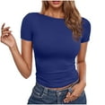 thumbnail image 1 of QUNYINEY Casual Womens Shirts Crew Neck Pullover Short Sleeve Solid Tops Slim Womens Tops Trendy, 1 of 4