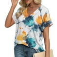 thumbnail image 1 of QUNYINEY Casual Womens Shirts Short Sleeve V Neck Tie Dye Tops Summer Loose Pullover Tops for Women, 1 of 6