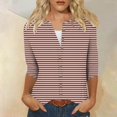 thumbnail image 1 of QUNYINEY Casual Womens Shirts Yellow Crew Neck Long Sleeve Striped Tops Drop Shoulder Loose Button Down T-Shirts, 1 of 5