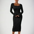 thumbnail image 1 of QUNYINEY Casual Womens Summer Dresses Long Sleeve Striped Bodycon Dress Split Square Neck Midi Wrapped Dress, 1 of 9