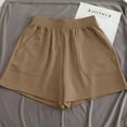 thumbnail image 1 of QUNYINEY Casual Womens Summer Shorts Brown High Waist Bermuda Shorts Elastic Waist Loose Cotton Wide Leg Shorts, 1 of 5