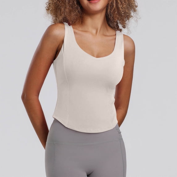 QUNYINEY Casual Womens Tank Top Crew Neck Sleeveless Camisole Solid Tops Slim Padded Workout Tank Tops