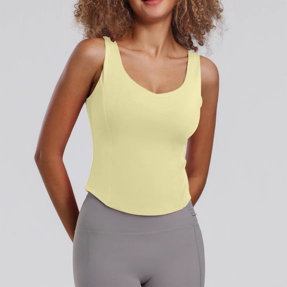 QUNYINEY Casual Womens Tank Top Sleeveless Camisole Crew Neck Solid Tops Padded Slim Workout Tank Tops