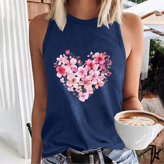 QUNYINEY Casual Womens Tank Tops Crewneck Muscle Sleeveless Love Heart Shirts Loose Summer Tank Tops