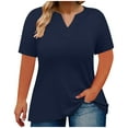 thumbnail image 1 of QUNYINEY Casual Womens Tops Blue Short Sleeve Solid V Neck Shirts Loose Plus Size Shirts for Women Trendy, 1 of 5