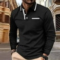 thumbnail image 1 of QUNYINEY Collared Men T Shirts Long Sleeve Black Casual Solid Tops Pullover Drop Shoulder Loose with Pocket Button T-Shirts, 1 of 9